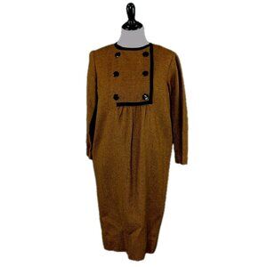 Vintage Saks Fifth Avenue Shift Dress Brown Wool Black Trim